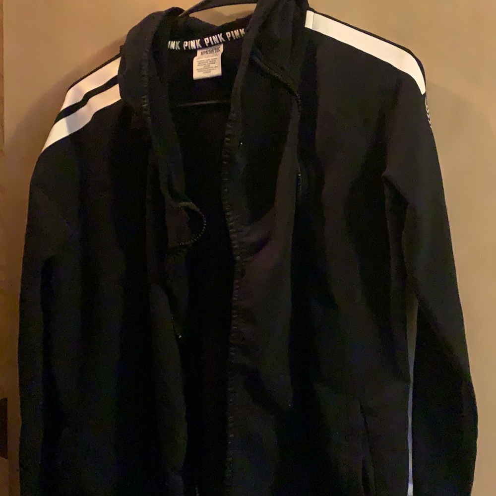 Black PINK sweatshirt with side zipper.